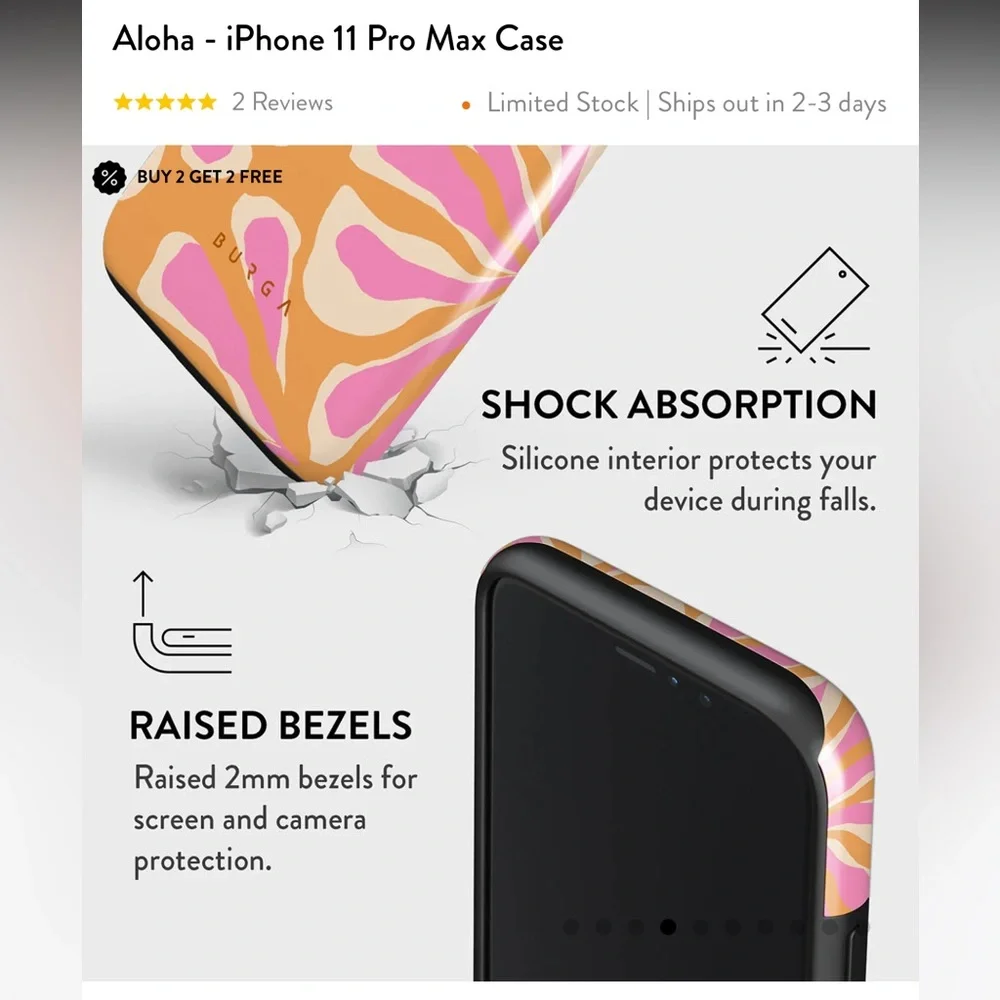Burga Aloha Pink and Orange Floral Tough Cade for iPhone 11 Pro Max